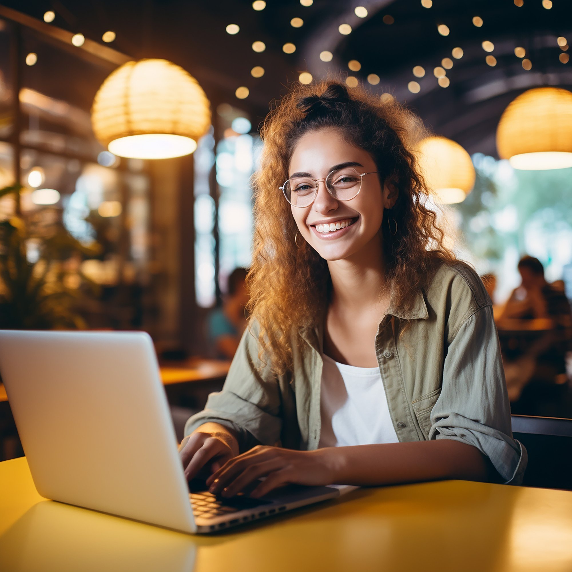 3d-rendered-portrait-smiling-woman-using-laptop-study-cafe